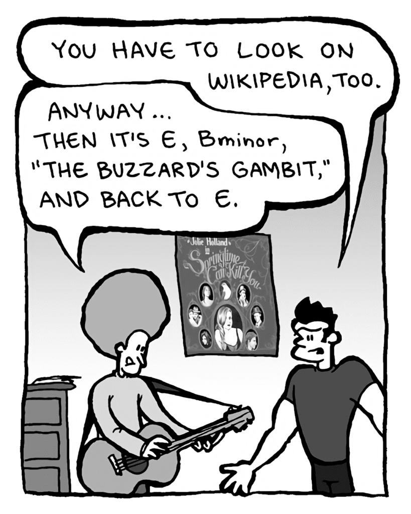 JOHN: You have to look on Wikipedia, too.
DAN: Anyway... then it's E, Bminor, "The Buzzard's Gambit," and back to E.