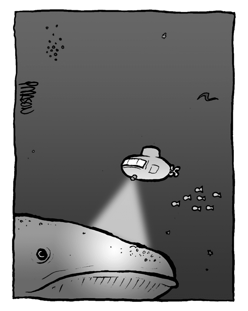 (The sub's light finds a whale.)