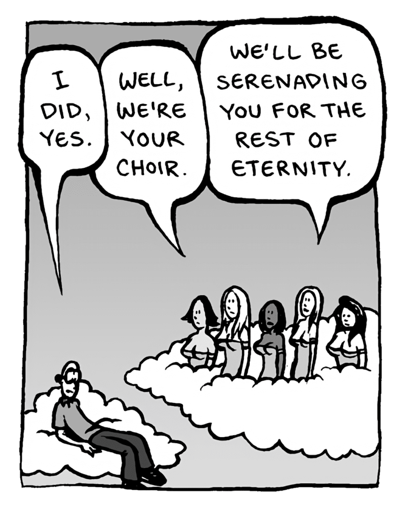 BRETT: I did, yes.
NYMPHS: Well, we're your choir.
NYMPHS: We'll be serenading you for the rest of eternity.