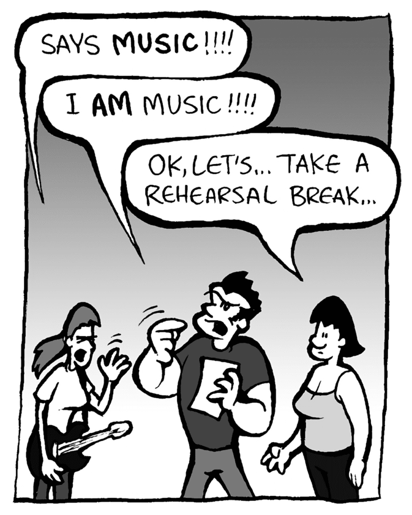 RONI: Says MUSIC!!!!
JOHN: I AM music!!!!
CHRISTINA: OK, let's... take a rehearsal break...