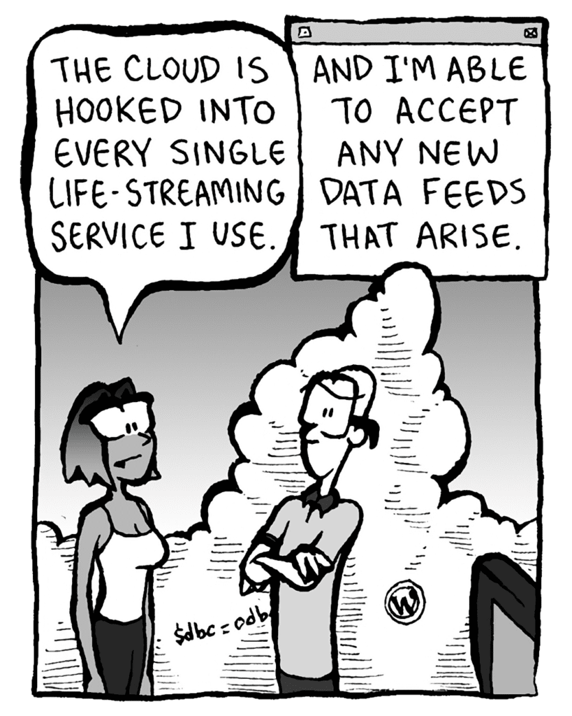 SMITA: The Cloud is hooked into every single life-streaming service I use.
THE CLOUD: And I'm able to accept any new data feeds that arise.
