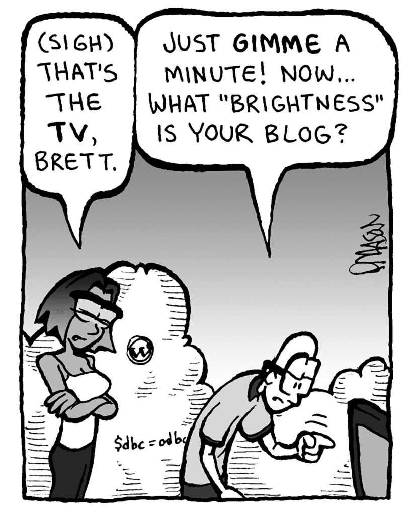 SMITA: (sigh) That's the TV, Brett.
BRETT: Just GIMME a minute! Now... what "brightness" is your blog?