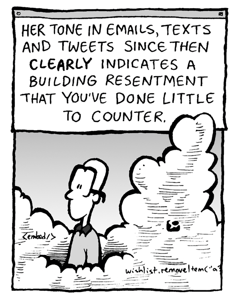 THE CLOUD: Her tone in emails, texts and tweets since then CLEARLY indicates a building resentment that you've done little to counter.
