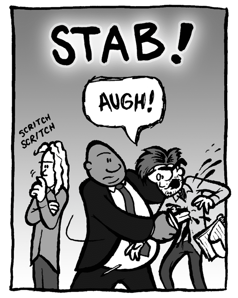 SOUND: STAB
RYAN SCOTT: AUGH!
SOUND: scritch scritch