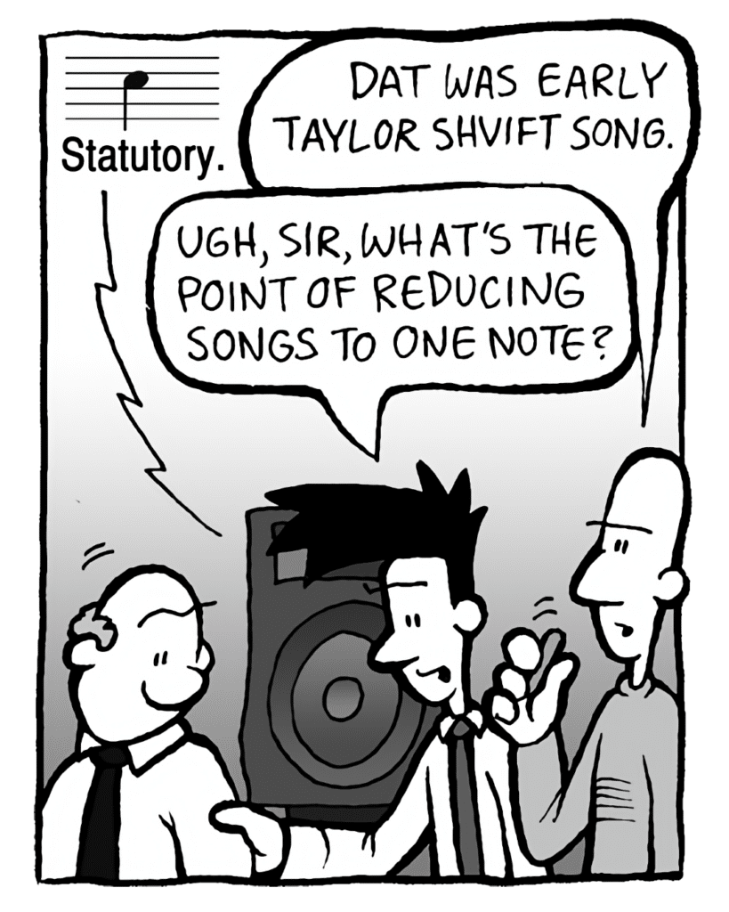 MEGA-TUNE: STATUTORY!
KURT: Dat was early Taylor Shvift song.
JOEL: Ugh, sir, what's the point of reducing these songs to single notes?