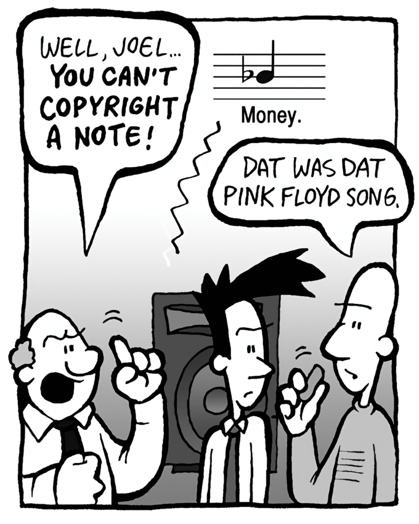 BART: Well, Joel... you can't copyright a note.
MEGA-TUNE: MONEY!
KURT: Dat was dat Pink Floyd song.