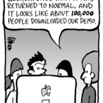 CHRISTINA: Well, our site's traffic has returned to normal, and it looks like about 100,000 people downloaded our demo.