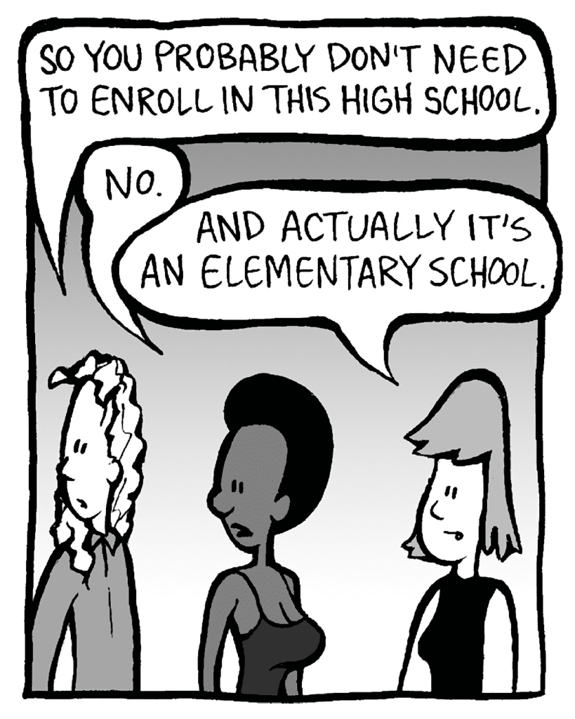KEVIN: So you probably don't need to enroll in this high school.
SHUKRI: No.
ELLEN: And actually it's an elementary school.
