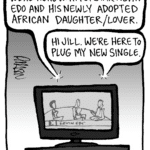 JILL: We're here with popstar Kevin Edo and his newly adopted African daughter/lover.
KEVIN: Hi Jill. We're here to plug my new single.